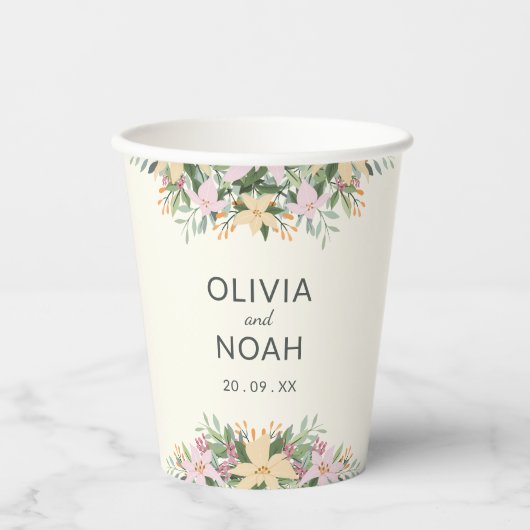 Romantische florale Hochzeit Pappbecher (Vorderseite)