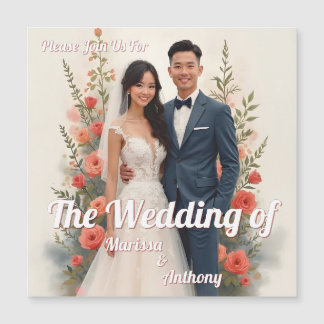 Romantische florale Hochzeitseinladung im Vintage- Magnetkarte