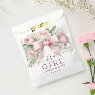 Romantische Florale Rosa Schleife Baby-Party Geschenktütchen