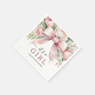 Romantische Florale Rosa Schleife Baby Shower Serviette