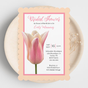 Romantische florale rosa Tulpen-Hochzeitsdusche Einladung
