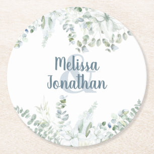 Romantische florale sanfte weiße Blumen Hochzeit Runder Pappuntersetzer