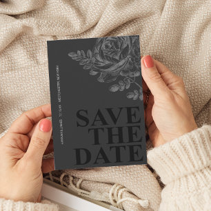 Romantische Florale Schwarz-Weiß-Save-the-Date-Kar Einladung