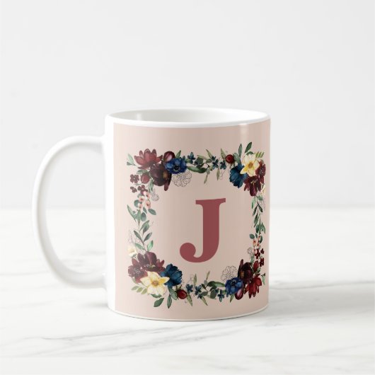 Romantische Florals Custom Monogram Kaffeetasse (Links)