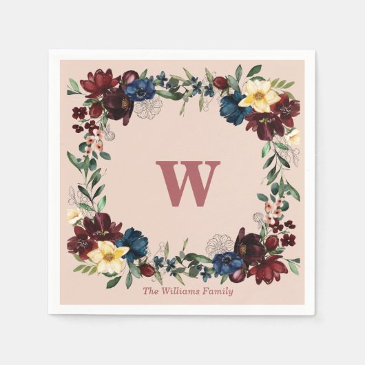 Romantische Florals Custom Monogram Serviette (Vorderseite)