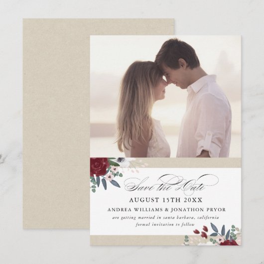 Romantische Florals Save the Date (Vorne/Hinten)