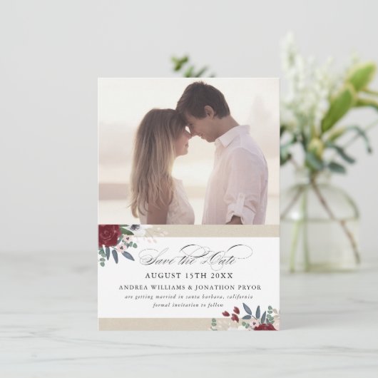 Romantische Florals Save the Date (Stehend Vorderseite)