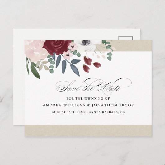 Romantische Florals Save the Date Postkarte (Vorne/Hinten)