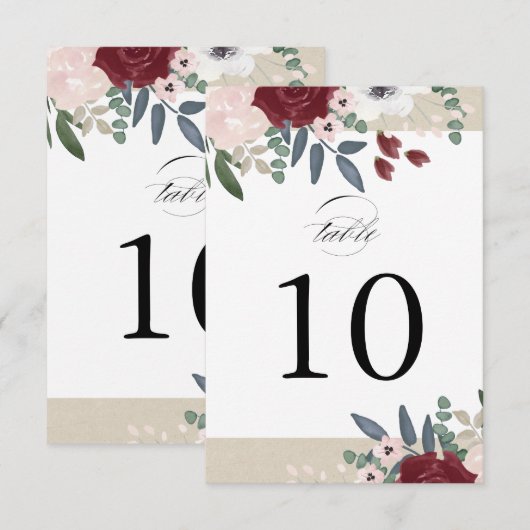 Romantische Florals Tischnummer Card (Vorne/Hinten)