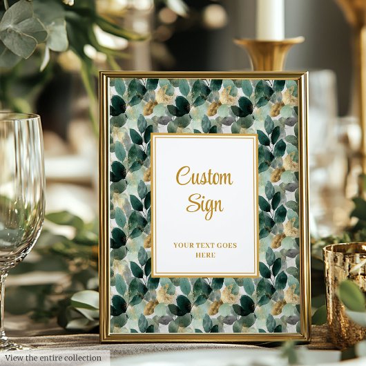 Romantische Forest Green Gold Blätter Hochzeit maß Poster