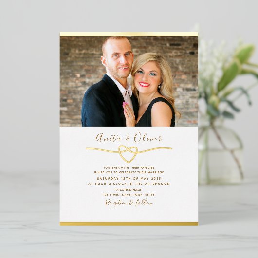 Romantische Foto Hochzeit Gold Foil Einladung (Stehend vorne)
