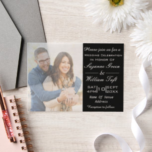 Romantische Foto- und Text-Hochzeitseinladung Pergament Einladungen