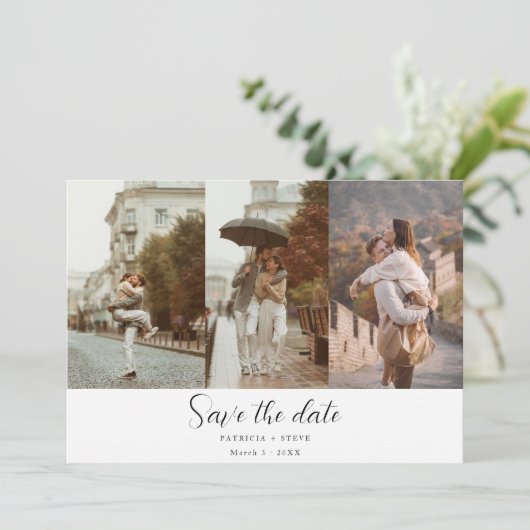 Romantische Fotocollage Save the Date Hochzeit (Stehend Vorderseite)