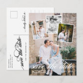 Romantische FotoCollage Wedding Save the Date Ankündigungspostkarte (Vorne/Hinten)