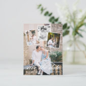 Romantische FotoCollage Wedding Save the Date Ankündigungspostkarte (Stehend Vorderseite)