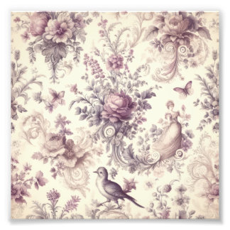 Romantische französische Rosen Vögel Decoupage Fotodruck