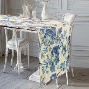 Romantische französische Toile de Jouy Puderblaue  Kurzer Tischläufer