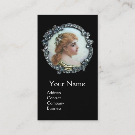ROMANTISCHE FRAU, DIAMONANTE BLUME VINTAG ENAMEL W VISITENKARTE (Vorderseite)