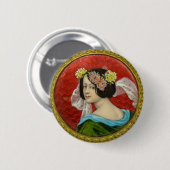 ROMANTISCHE FRAU MIT BLUME VINTAG ENAMEL BUTTON (Vorne & Hinten)