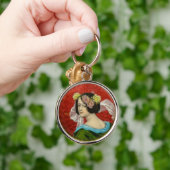 ROMANTISCHE FRAU MIT BLUME VINTAG ENAMEL SCHLÜSSELANHÄNGER (Hand)