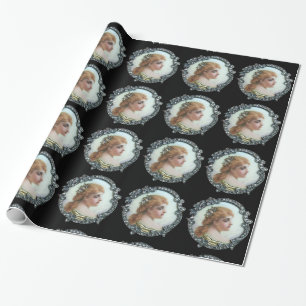 ROMANTISCHE FRAU MIT DIAMANTBLUMEN VINTAGE-EMAILLE GESCHENKPAPIER