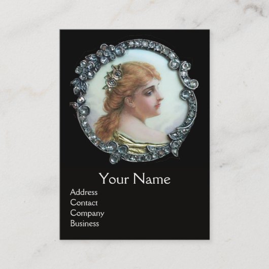 ROMANTISCHE FRAU MIT DIAMANTEN BLUME VINTAG ENAMEL VISITENKARTE (Vorderseite)
