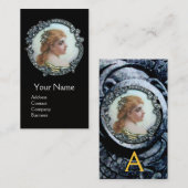 ROMANTISCHE FRAU MIT DIAMANTEN BLUME VINTAG ENAMEL VISITENKARTE (Vorne/Hinten)