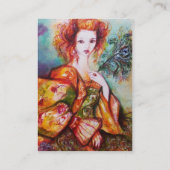 ROMANTISCHE FRAU MIT PEACOCK FEATHER Blue Damask Visitenkarte (Rückseite)