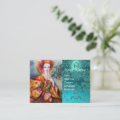 ROMANTISCHE FRAU MIT PEACOCK FEATHER Blue Damask Visitenkarte (Stehend Vorderseite)