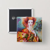 ROMANTISCHE FRAU MIT PEACOCK FEATHER BUTTON (Vorne & Hinten)