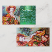 ROMANTISCHE FRAU MIT PEACOCK FEATHER Green Damask Visitenkarte (Vorne/Hinten)