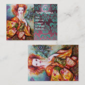 ROMANTISCHE FRAU MIT PEACOCK FEATHER Lila Damask Visitenkarte (Vorne/Hinten)