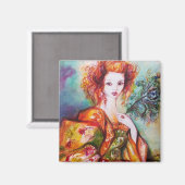 ROMANTISCHE FRAU MIT PEACOCK FEATHER MAGNET (Vorderseite/Rückseite)