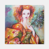 ROMANTISCHE FRAU MIT PEACOCK FEATHER MAGNET (Vorne)