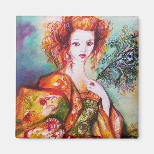 ROMANTISCHE FRAU MIT PEACOCK FEATHER MAGNET (Vorne)
