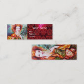 ROMANTISCHE FRAU MIT PEACOCK FEATHER Red Damask Mini Visitenkarte (Vorne/Hinten)