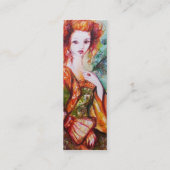 ROMANTISCHE FRAU MIT PEACOCK FEATHER Red Damask Mini Visitenkarte (Rückseite)