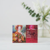 ROMANTISCHE FRAU MIT PEACOCK FEATHER Red Damask Visitenkarte (Stehend Vorderseite)