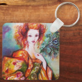 ROMANTISCHE FRAU MIT PEACOCK FEATHER SCHLÜSSELANHÄNGER (Rückseite)