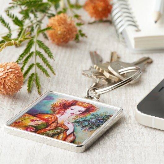 ROMANTISCHE FRAU MIT PEACOCK FEATHER SCHLÜSSELANHÄNGER (Seite)