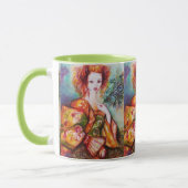 ROMANTISCHE FRAU MIT PEACOCK FEATHER TASSE (Links)