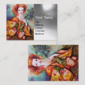 ROMANTISCHE FRAU MIT PEACOCK FEATHER White Gray Ge Visitenkarte (Vorne/Hinten)