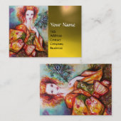 ROMANTISCHE FRAU MIT PEACOCK FEATHER Yellow Gem Visitenkarte (Vorne/Hinten)