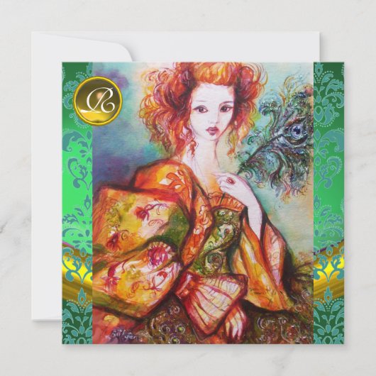 ROMANTISCHE FRAU MIT SPARKLING-PEACOCK-FEATHER EINLADUNG (Vorderseite)