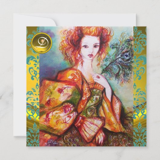 ROMANTISCHE FRAU MIT SPARKLING-PEACOCK-FEATHER EINLADUNG (Vorderseite)