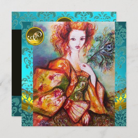 ROMANTISCHE FRAU MIT SPARKLING-PEACOCK-FEATHER EINLADUNG (Vorne/Hinten)