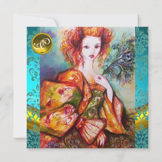 ROMANTISCHE FRAU MIT SPARKLING-PEACOCK-FEATHER EINLADUNG (Vorderseite)