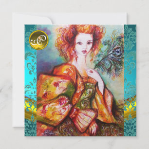 ROMANTISCHE FRAU MIT SPARKLING-PEACOCK-FEATHER EINLADUNG