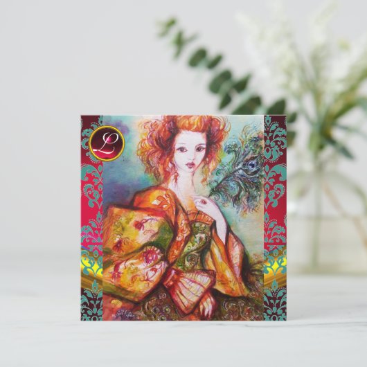 ROMANTISCHE FRAU MIT SPARKLING-PEACOCK-FEATHER EINLADUNG (Stehend Vorderseite)