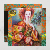 ROMANTISCHE FRAU MIT SPARKLING-PEACOCK-FEATHER EINLADUNG (Vorne/Hinten)